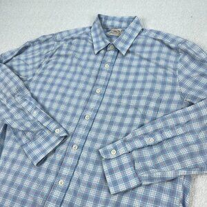 Faherty Ventura Shirt Mens M Long Sleeve Button-Up Blue Plaid Pocket Casual